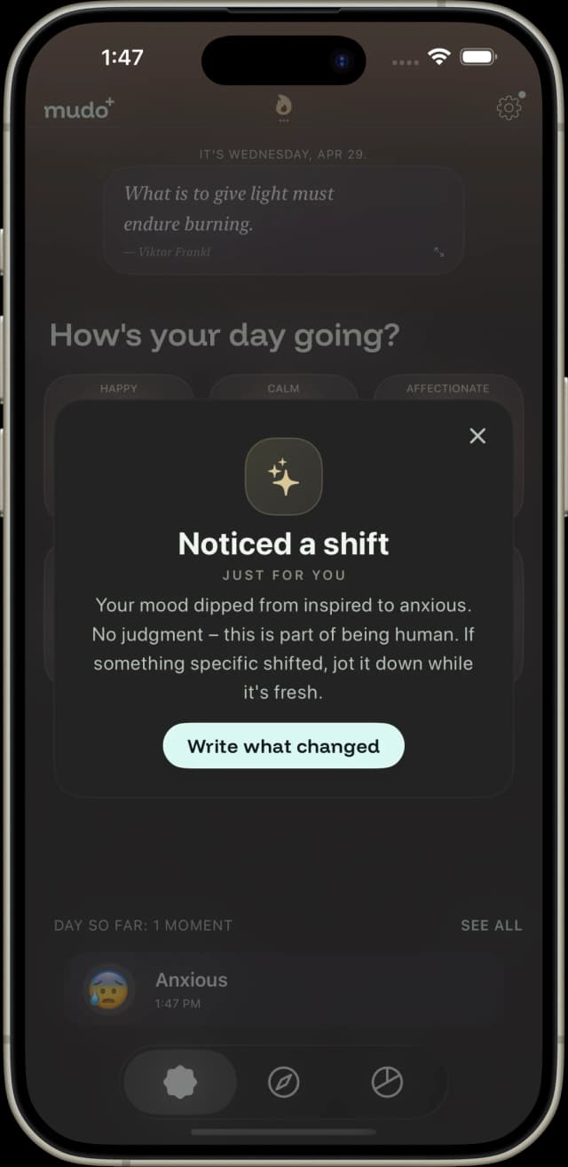 Mudo Lock Screen widget — log a mood without opening the app