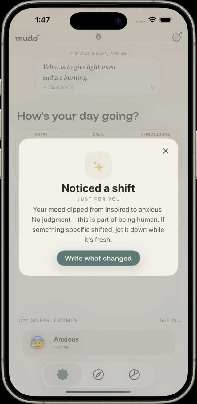 Mudo Lock Screen widget — log a mood without opening the app